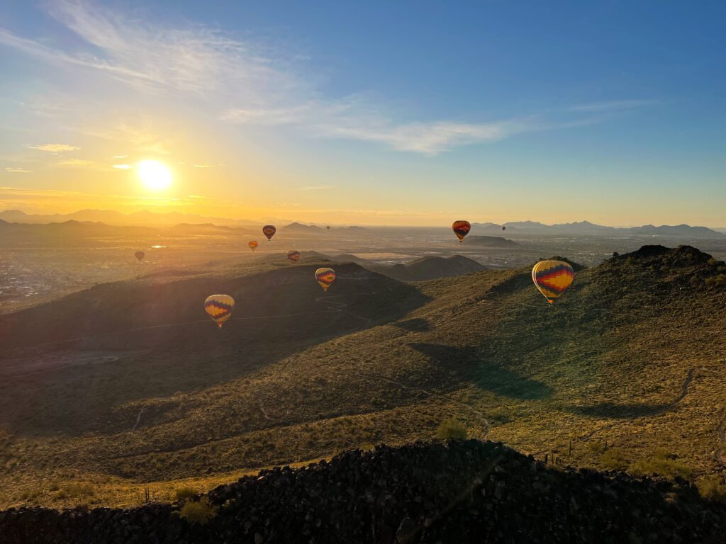 scottsdale sunset with hot air balloons in foreground
