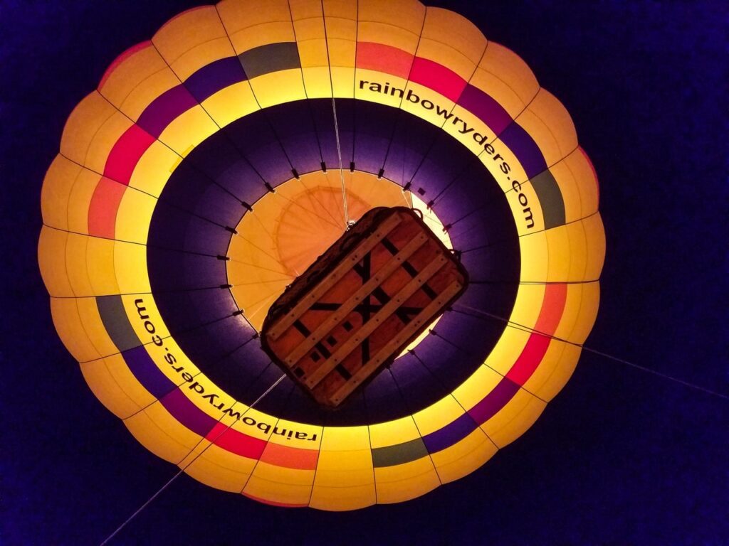 Close up of a hot air balloon night glow