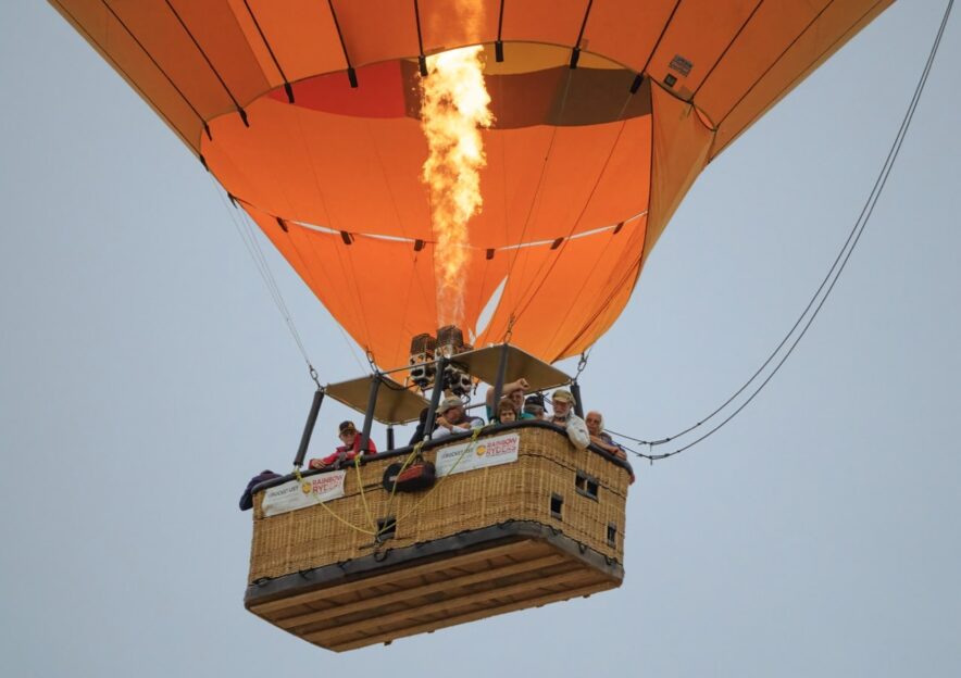 Close up of a hot air balloon basket and burner